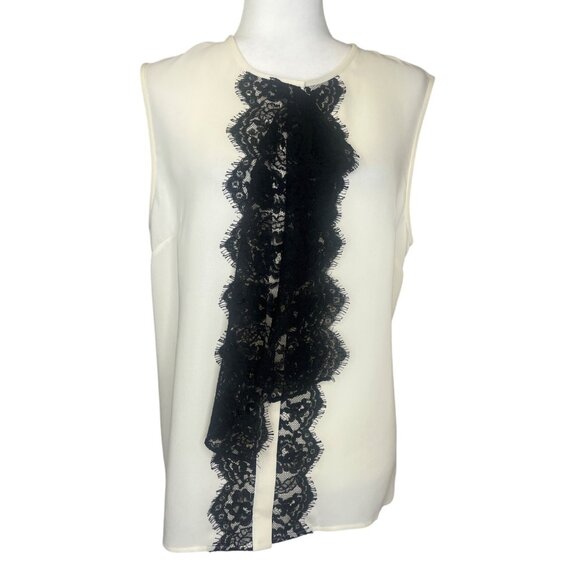 ST. John Silk Lace Blouse NEW Ladies Size 14 Cream Caviar and Black Colors - Picture 1 of 10